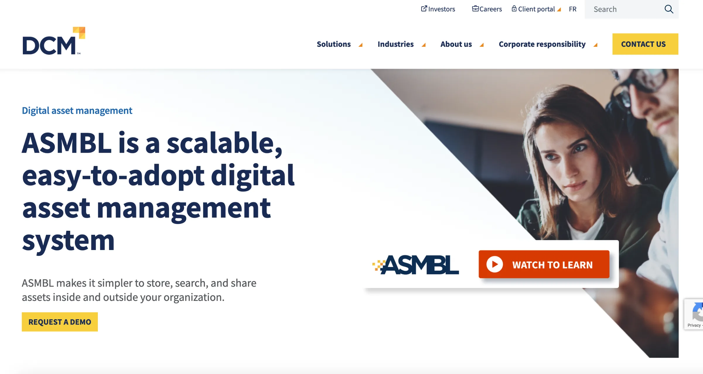 Updated ASMBL page with a watch button sitting directly on the video