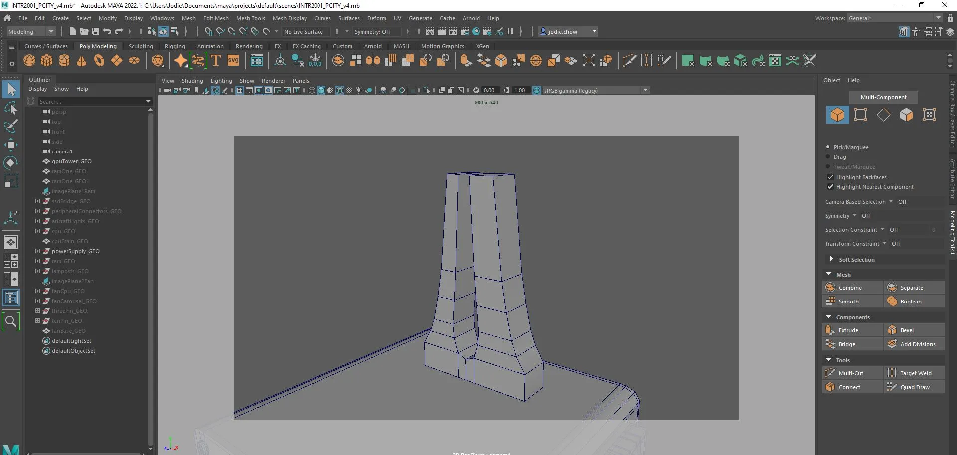 GPU tower as a simple tapered form with few edge loops