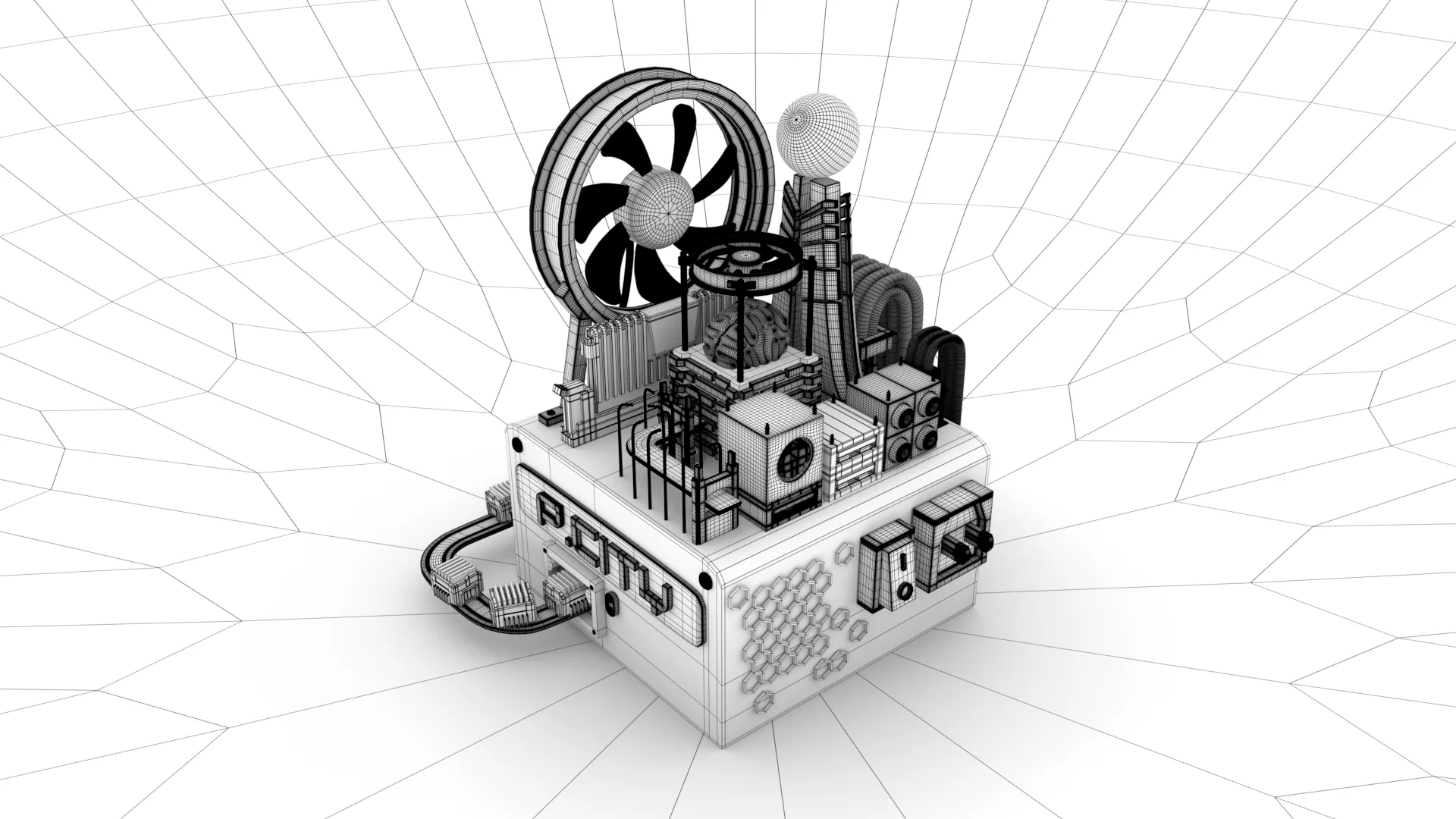 The same frame rendered as wireframe