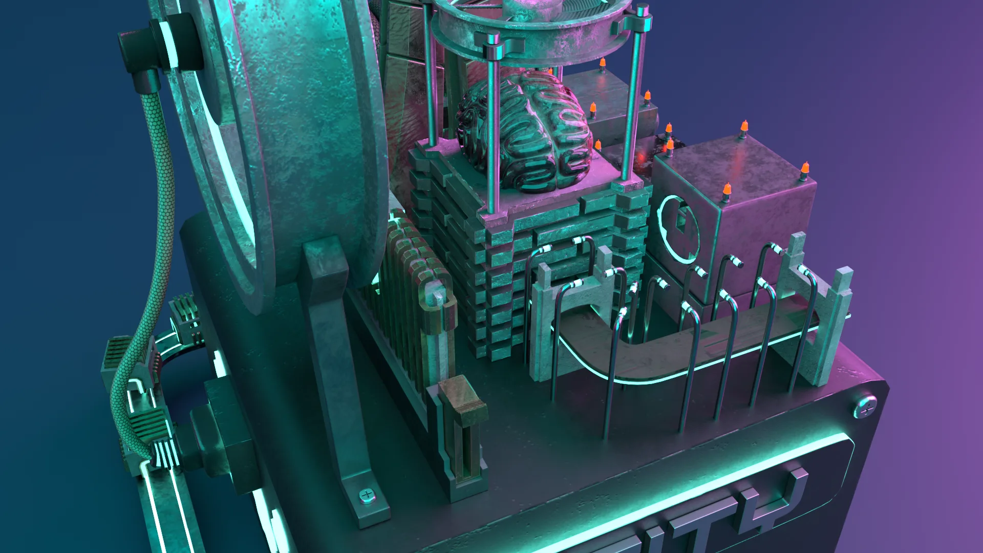 Render of the city looking toward the CPU brain under its canopy